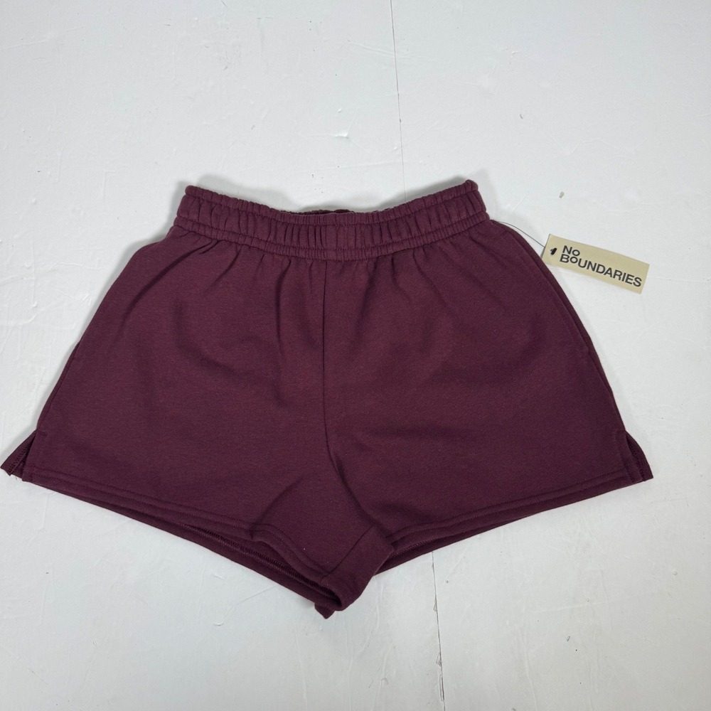 No Boundaries Fleece Short Womens XXS Dark Cherry Burgundy Elastic Waist